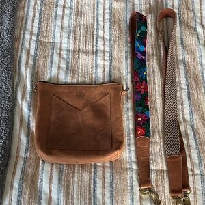 The Root Collective Brown Leather Crossbody Bag with 2 Straps